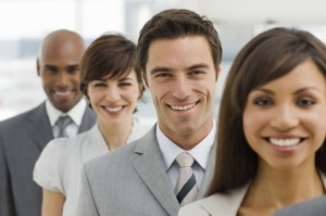 Closeup portrait of happy business group